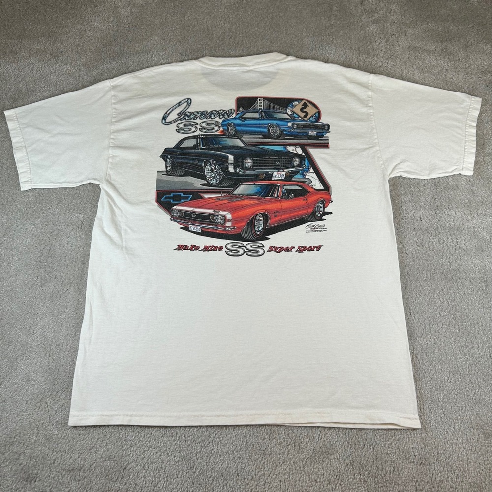 VTG Chevrolet Camaro SS T-Shirt Mens XL White Graphic Muscle Car Super Sport Tee